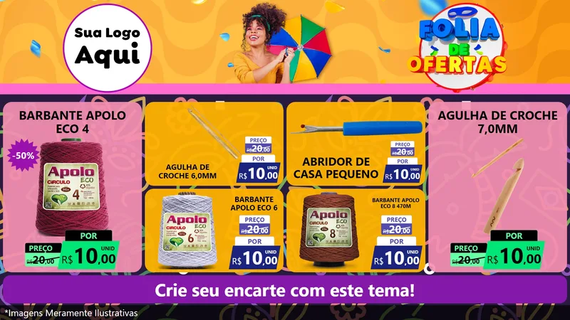 Modelo de TV para TV Horizontal com o tema Folia de Ofertas para Armarinho e Aviamentos