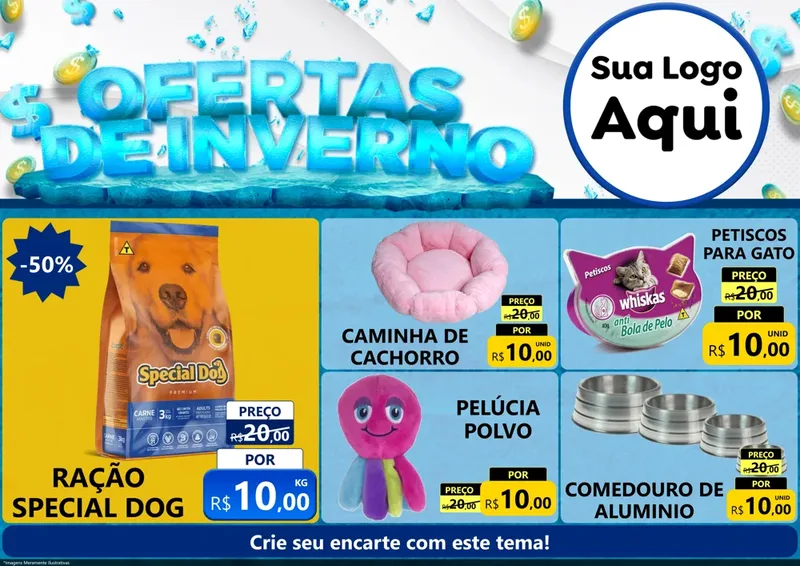 Modelo de Encarte para Encarte A4 Horizontal com o tema Ofertas de Inverno para Pet Shop