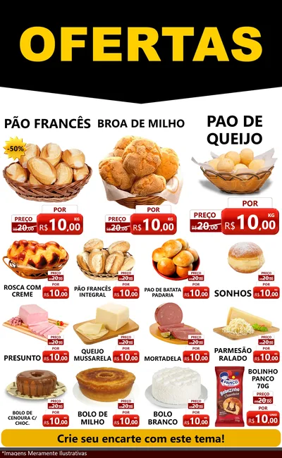 Modelo de Encarte para Encarte Grande com o tema Ofertas Preto e Vermelho Cartaz para Padaria
