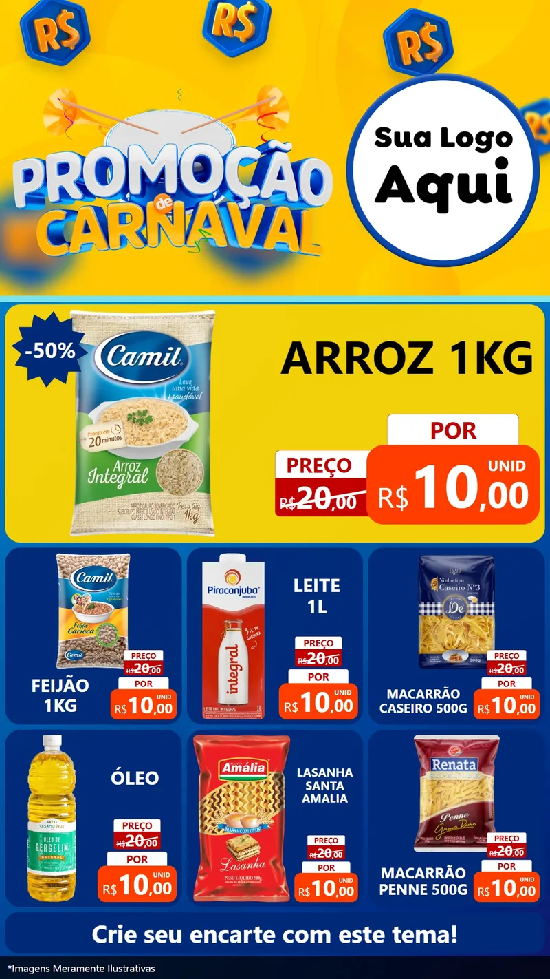 Modelo de Rede Social para Stories com o tema Promoção de Carnaval para Supermercado