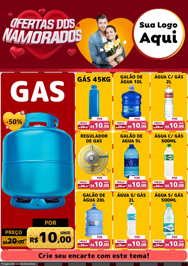 Modelo de Encarte para Encarte A4 Vertical com o tema Ofertas Dos Namorados para Água e gás