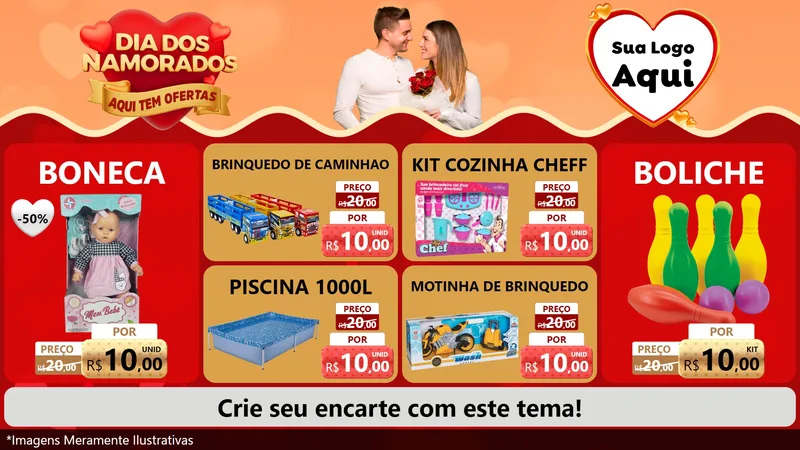 Modelo de TV para TV Horizontal com o tema Dia dos Namorados - Aqui Tem Ofertas para Brinquedos