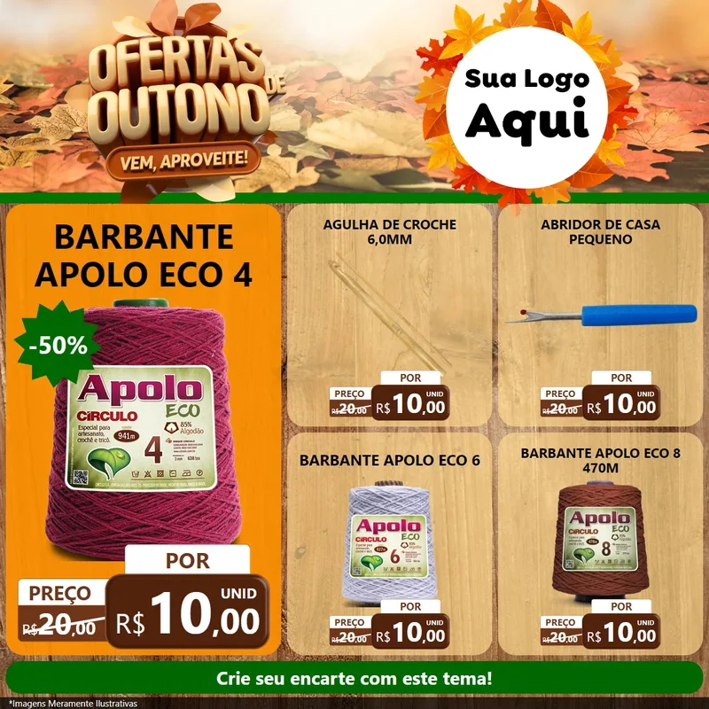 Modelo de Rede Social para Feed Facebook com o tema Ofertas de Outono - Vem, Aproveite! para Armarinho e Aviamentos