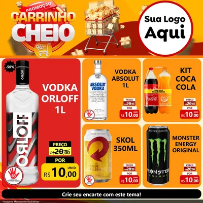 Modelo de Rede Social para Feed Facebook com o tema Promoção carrinho cheio para Distribuidora de bebidas