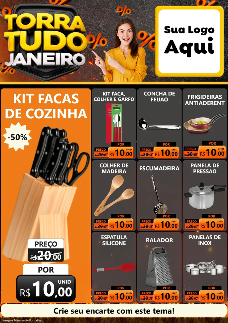 Modelo de Encarte para Encarte A4 Vertical com o tema Torra Tudo Janeiro para Utilidades Domésticas