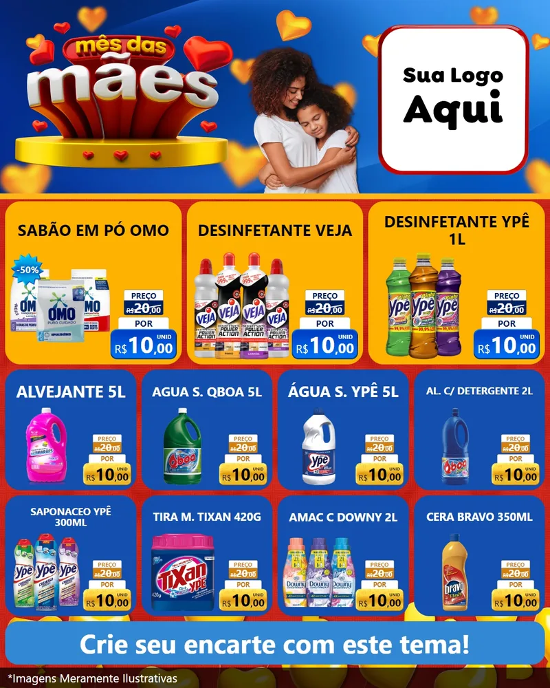 Modelo de Rede Social para Feed Instagram com o tema Mês das Mães para Produtos de Limpeza