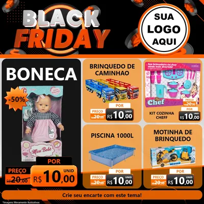 Modelo de Rede Social para Feed Facebook com o tema Black Friday para Brinquedos
