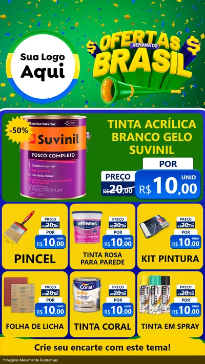 Modelo de Rede Social para Stories com o tema Ofertas Semana do Brasil para Tintas e Ferramentas
