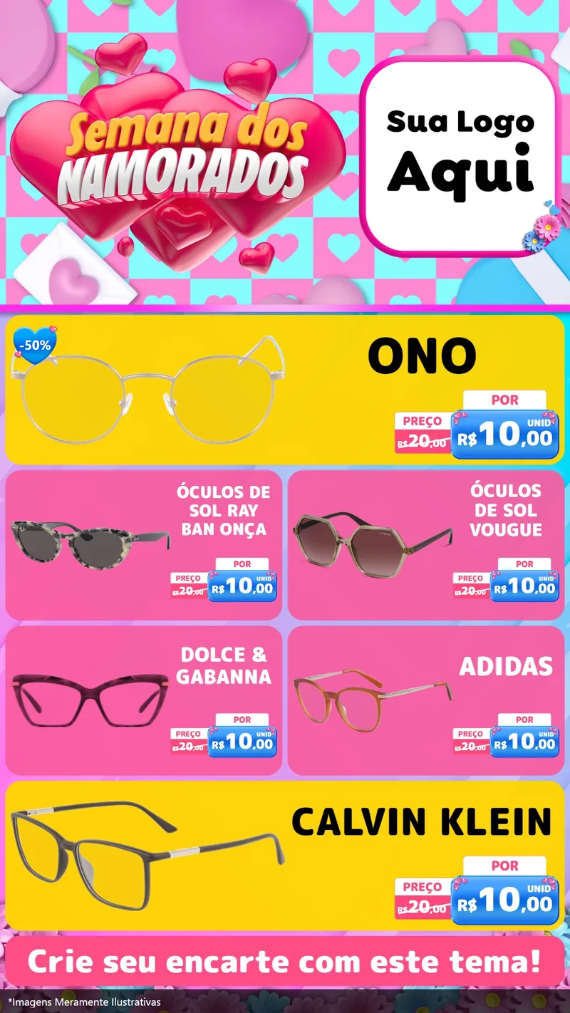 Modelo de TV para TV Vertical com o tema Semana dos Namorados para Óticas