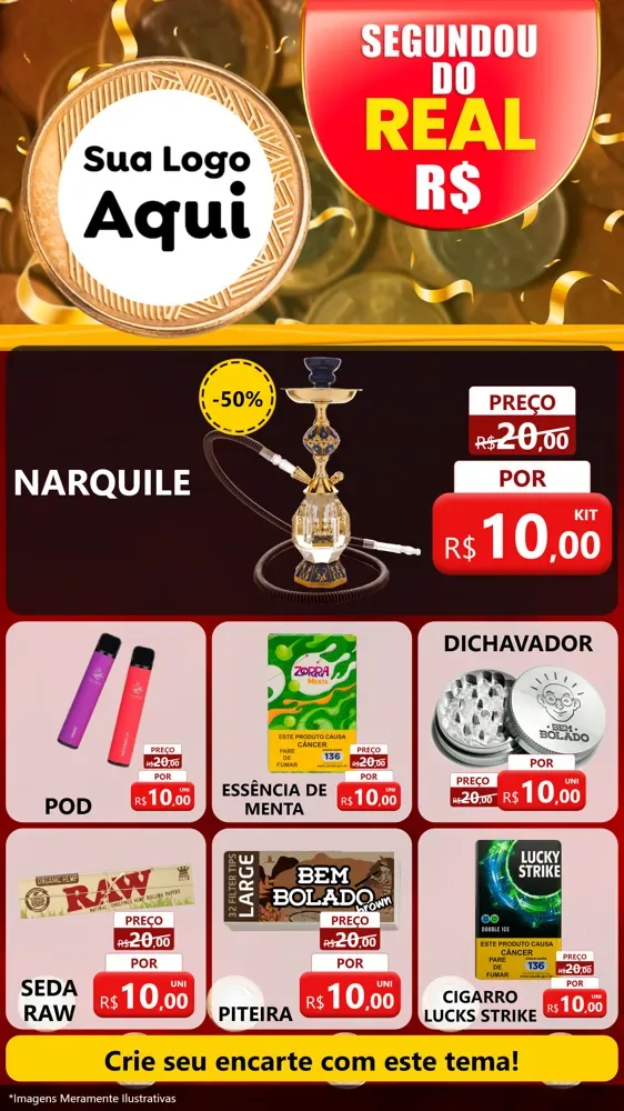 Modelo de Rede Social para Stories com o tema Segundou do Real para Tabacaria