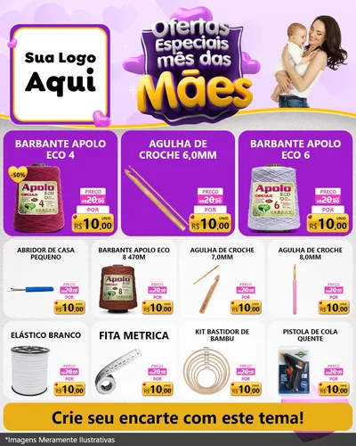 Modelo de Rede Social para Feed Instagram com o tema Ofertas Especiais - Mês das Mães para Armarinho e Aviamentos