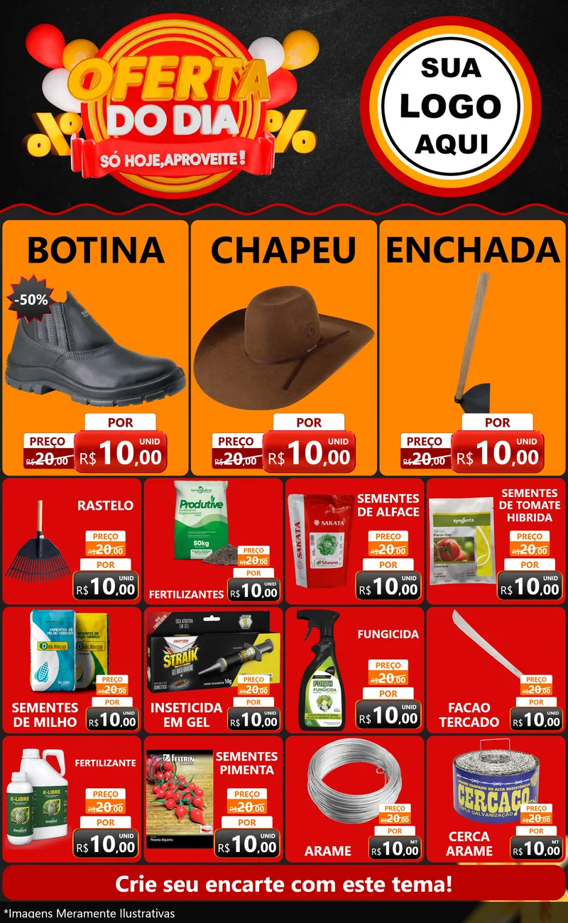 Modelo de Encarte para Encarte Grande com o tema Oferta do Dia - Só hoje, Aproveite! para Agropecuária