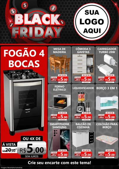 Modelo de Encarte para Encarte A4 Vertical com o tema Black Friday para Móveis e Eletro