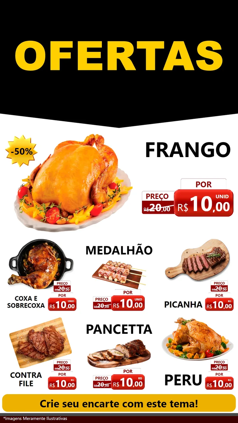 Modelo de Rede Social para Stories com o tema Ofertas Preto e Vermelho Cartaz para Assados
