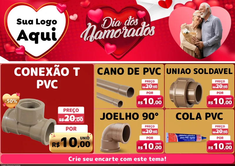 Modelo de Encarte para Encarte A4 Horizontal com o tema Dia Dos Namorados para Tubos e conexões
