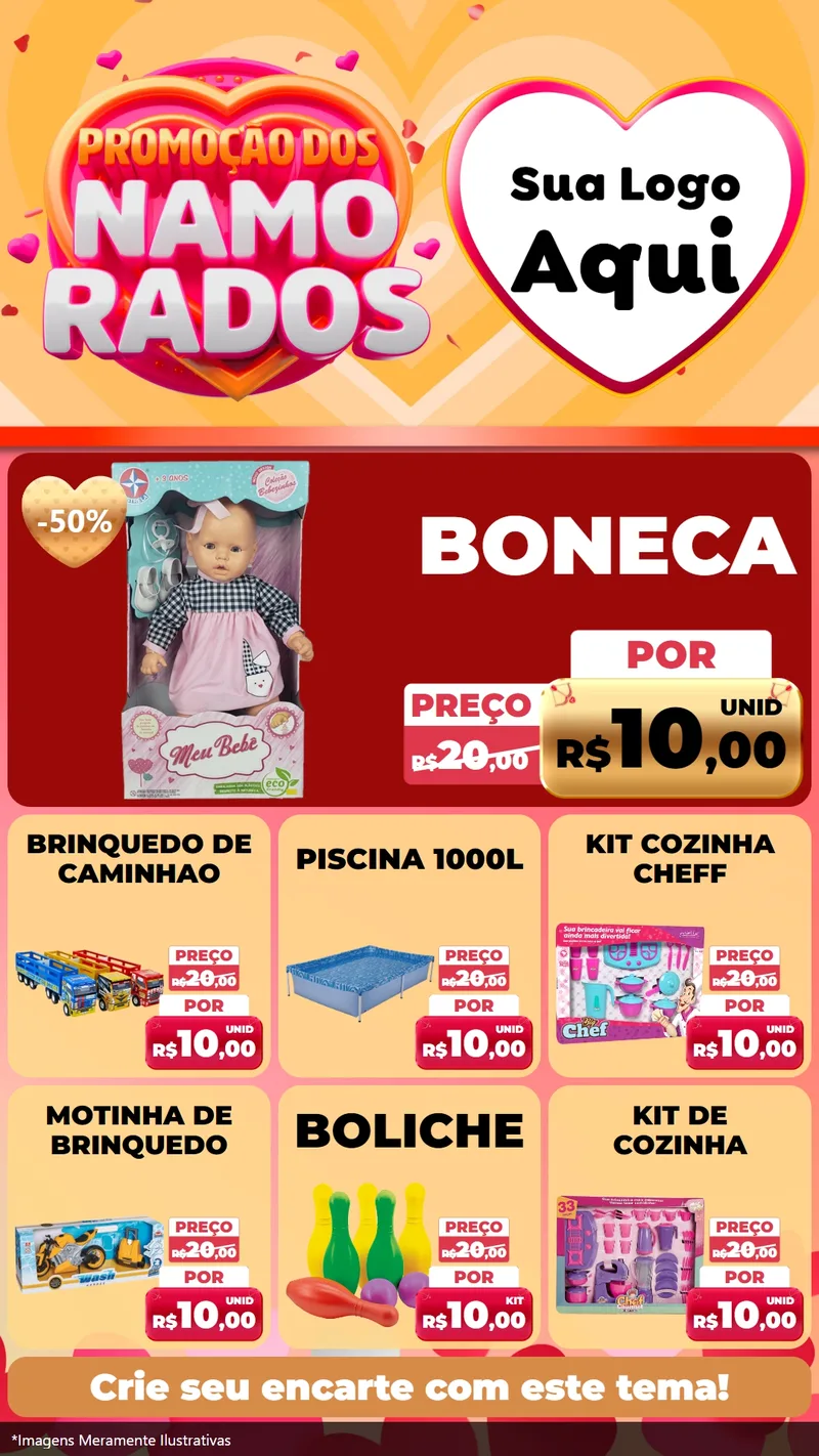 Modelo de Rede Social para Stories com o tema Promoção dos Namorados para Brinquedos