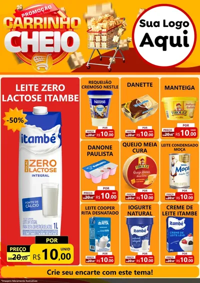 Modelo de Encarte para Encarte A4 Vertical com o tema Promoção carrinho cheio para Frios e Laticínios