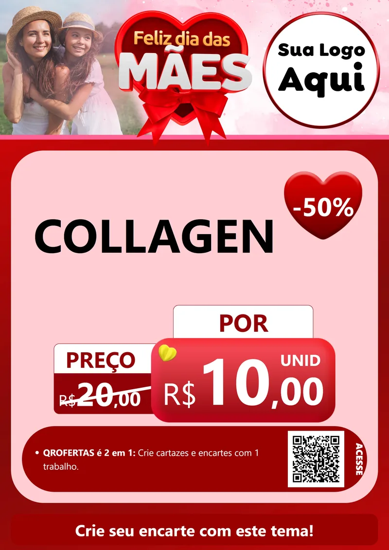 Modelo de Cartaz para Cartaz A4 Vertical com o tema Feliz Dia Das Mães para Suplementos alimentares