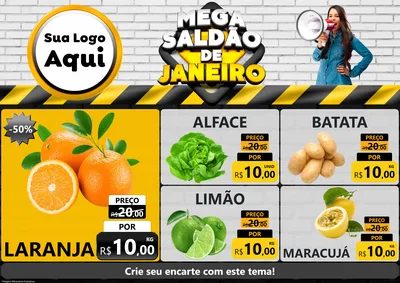 Modelo de Encarte para Encarte A4 Horizontal com o tema Mega Saldão de Janeiro para Hortifrúti