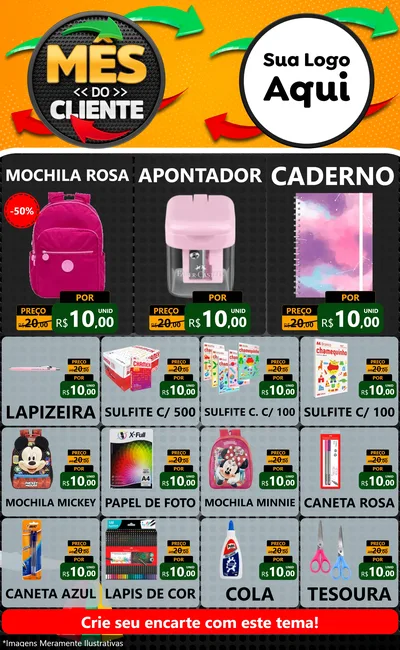 Modelo de Encarte para Encarte Grande com o tema Mês do Cliente para Papelaria