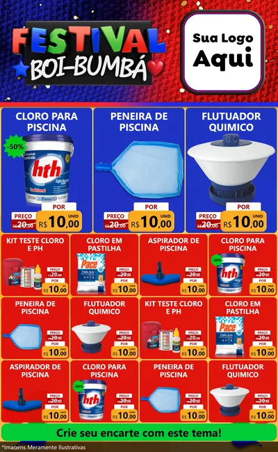Modelo de Encarte para Encarte Grande com o tema Festival Boi-Bumbá para Produtos para Piscina