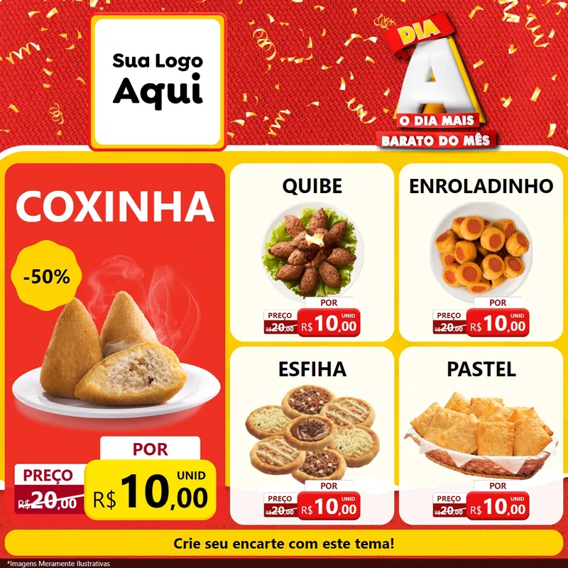 Modelo de Rede Social para Feed Facebook com o tema Dia A o Dia Mais Barato do Mês para Salgadaria