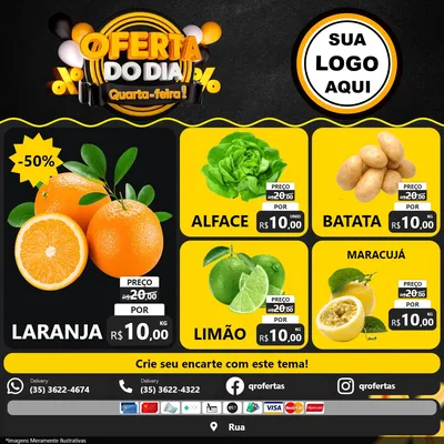 Modelo de Rede Social para Feed Facebook com o tema Oferta do Dia - Quarta Feira! para Hortifrúti