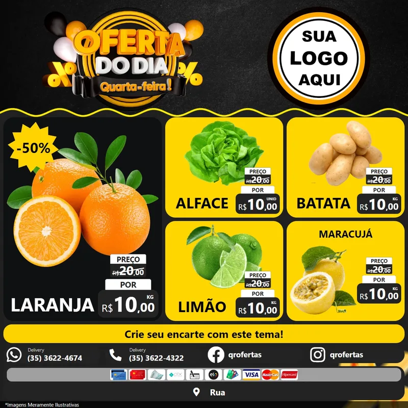 Modelo de Rede Social para Feed Facebook com o tema Oferta do Dia - Quarta Feira! para Hortifrúti