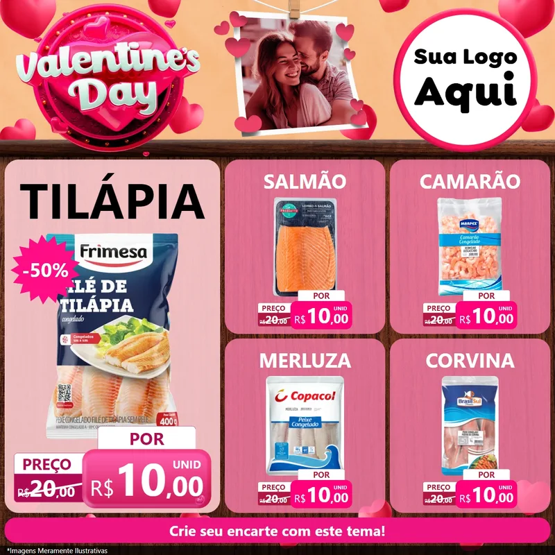 Modelo de Rede Social para Feed Facebook com o tema Valentine's Day para Peixaria