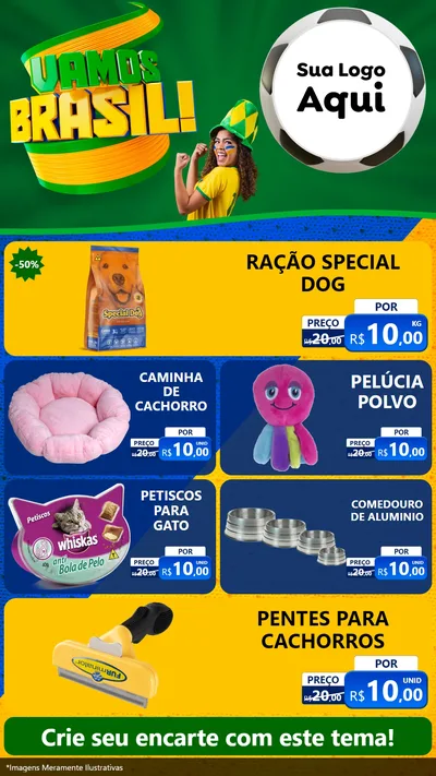 Modelo de TV para TV Vertical com o tema Vamos Brasil - Copa para Pet Shop