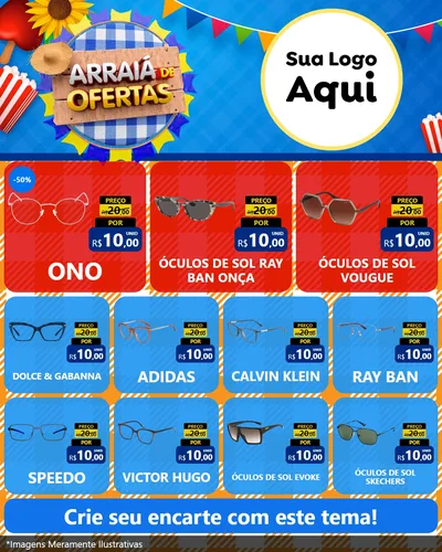 Modelo de Rede Social para Feed Instagram com o tema Arraiá de Ofertas para Óticas
