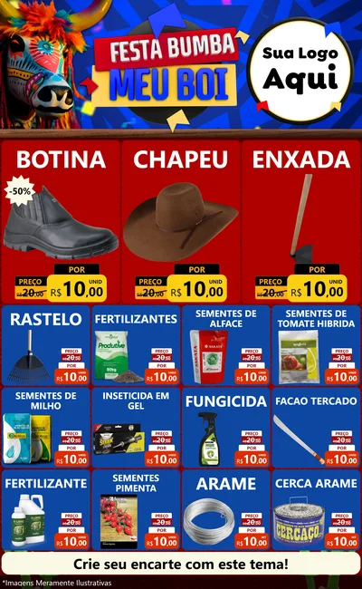Modelo de Encarte para Encarte Grande com o tema Festa Bumba meu Boi para Agropecuária