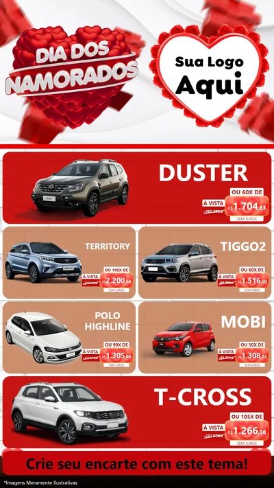 Modelo de TV para TV Vertical com o tema Dia dos Namorados para Concessionaria de Carros