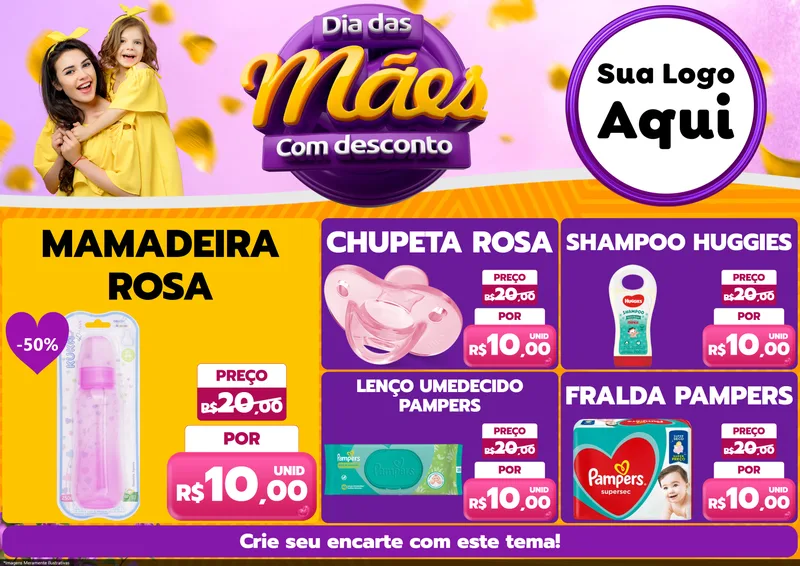 Modelo de Encarte para Encarte A4 Horizontal com o tema Dia das Mães com Desconto para Bebês