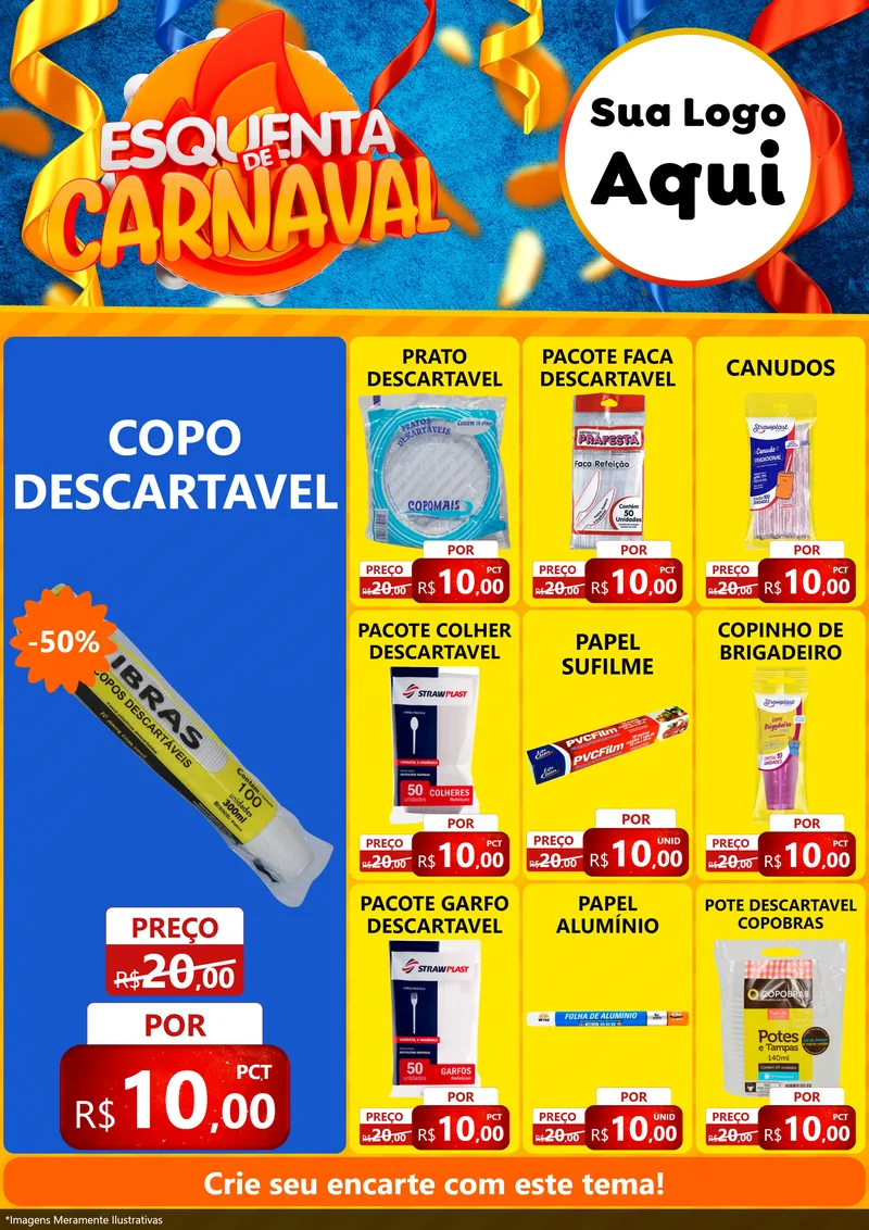 Modelo de Encarte para Encarte A4 Vertical com o tema Esquenta de Carnaval para Embalagens