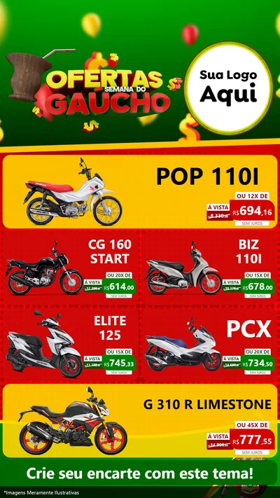 Modelo de TV para TV Vertical com o tema Ofertas Semana Do Gaúcho para Concessionaria de Motos