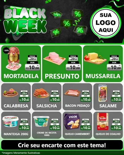 Modelo de Rede Social para Feed Instagram com o tema Black Week para Frios e Laticínios