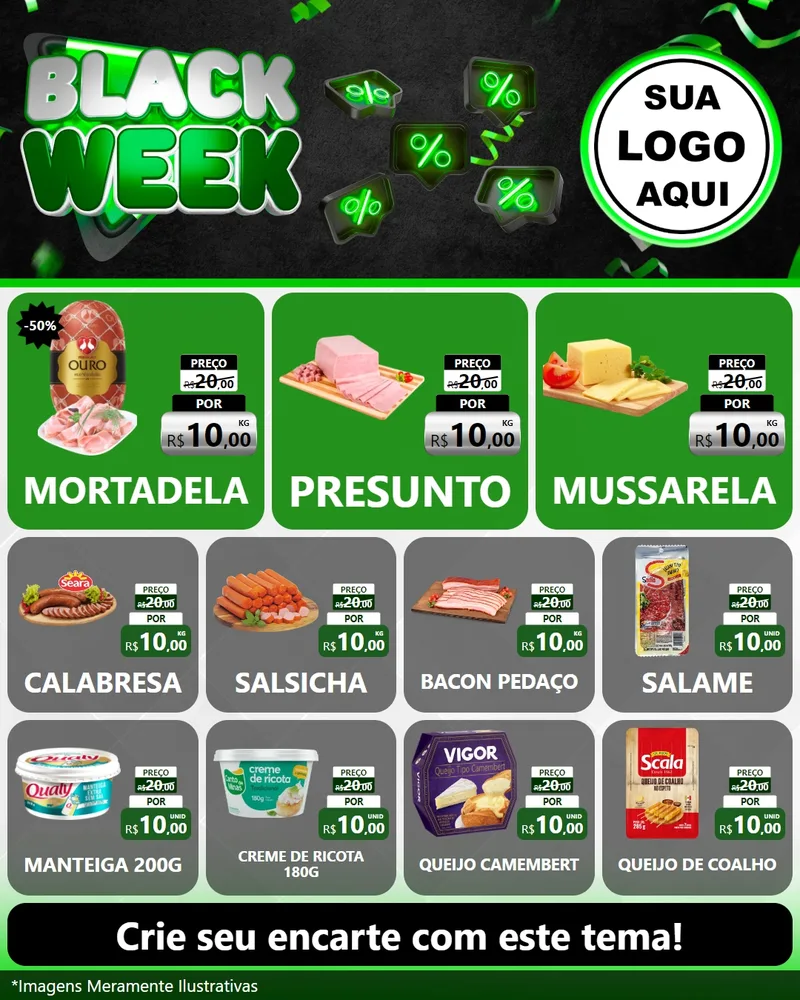 Modelo de Rede Social para Feed Instagram com o tema Black Week para Frios e Laticínios