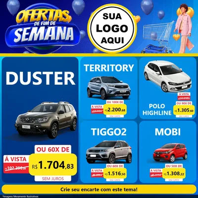 Modelo de Rede Social para Feed Facebook com o tema Ofertas de Fim de Semana para Concessionaria de Carros
