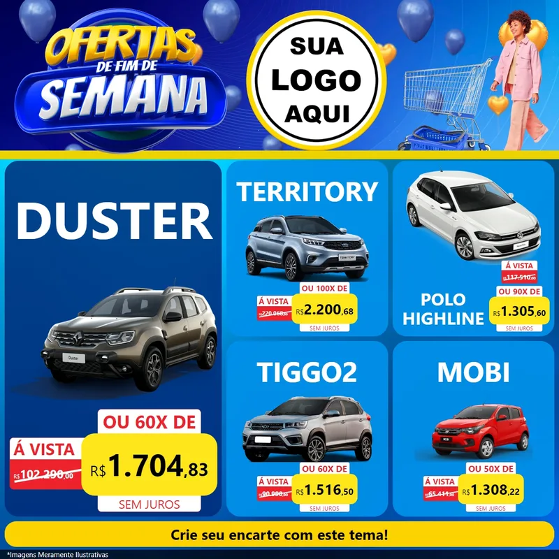 Modelo de Rede Social para Feed Facebook com o tema Ofertas de Fim de Semana para Concessionaria de Carros