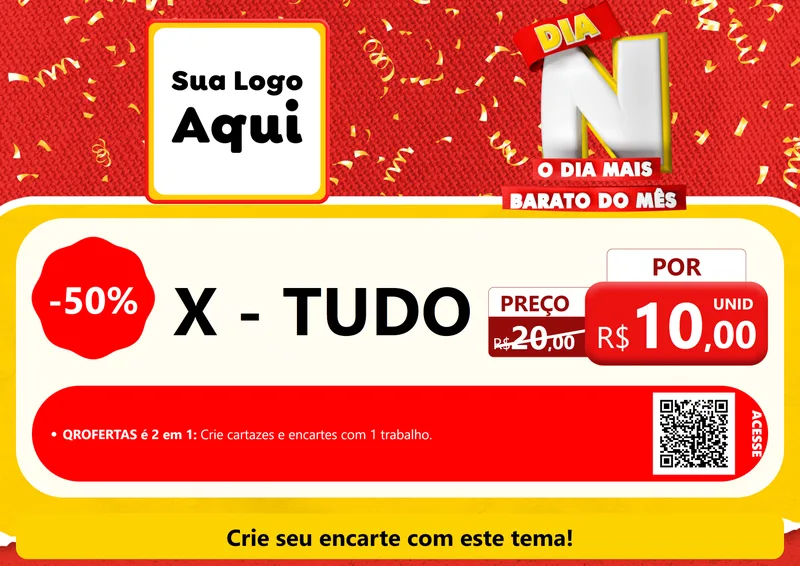 Modelo de Cartaz para Cartaz A4 Horizontal com o tema Dia N o Dia Mais Barato do Mês para Hamburgueria