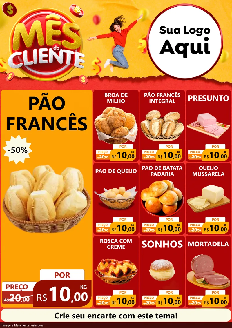 Modelo de Encarte para Encarte A4 Vertical com o tema Mês do Cliente para Padaria