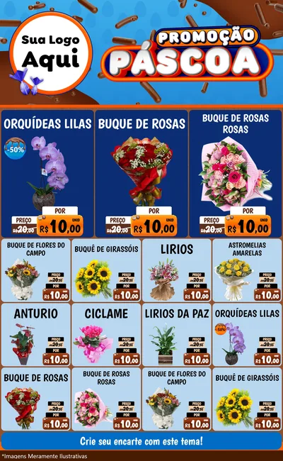 Modelo de Encarte para Encarte Grande com o tema Promoção Páscoa para Floricultura e jardim