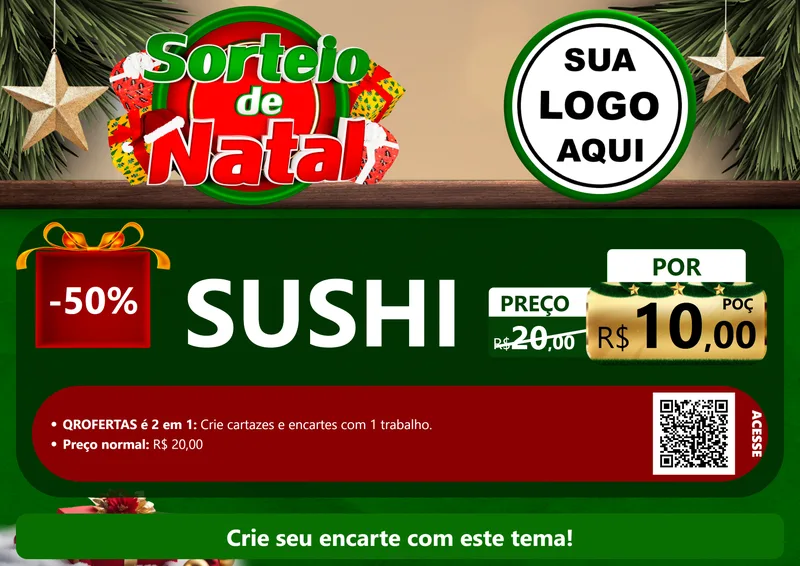 Modelo de Cartaz para Cartaz A4 Horizontal com o tema Sorteio de Natal para Comida japonesa