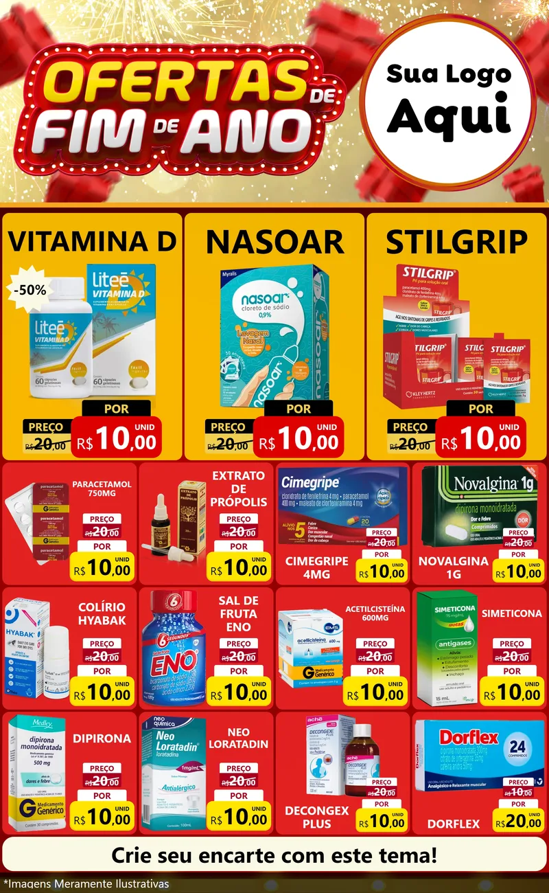 Modelo de Encarte para Encarte Grande com o tema Ofertas de Fim de Ano para Farmácia