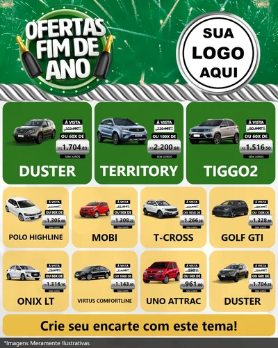 Modelo de Rede Social para Feed Instagram com o tema Ofertas Fim de Ano para Concessionaria de Carros