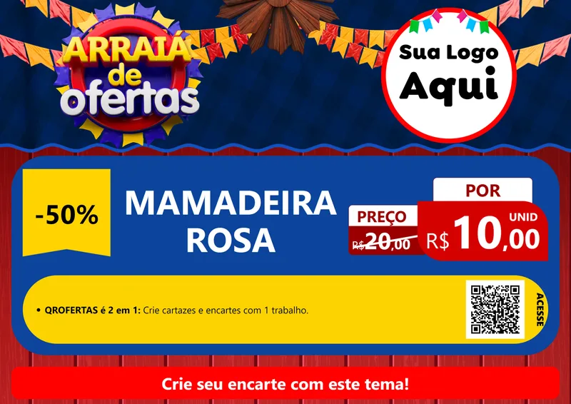 Modelo de Cartaz para Cartaz A4 Horizontal com o tema Arraiá de Ofertas para Bebês
