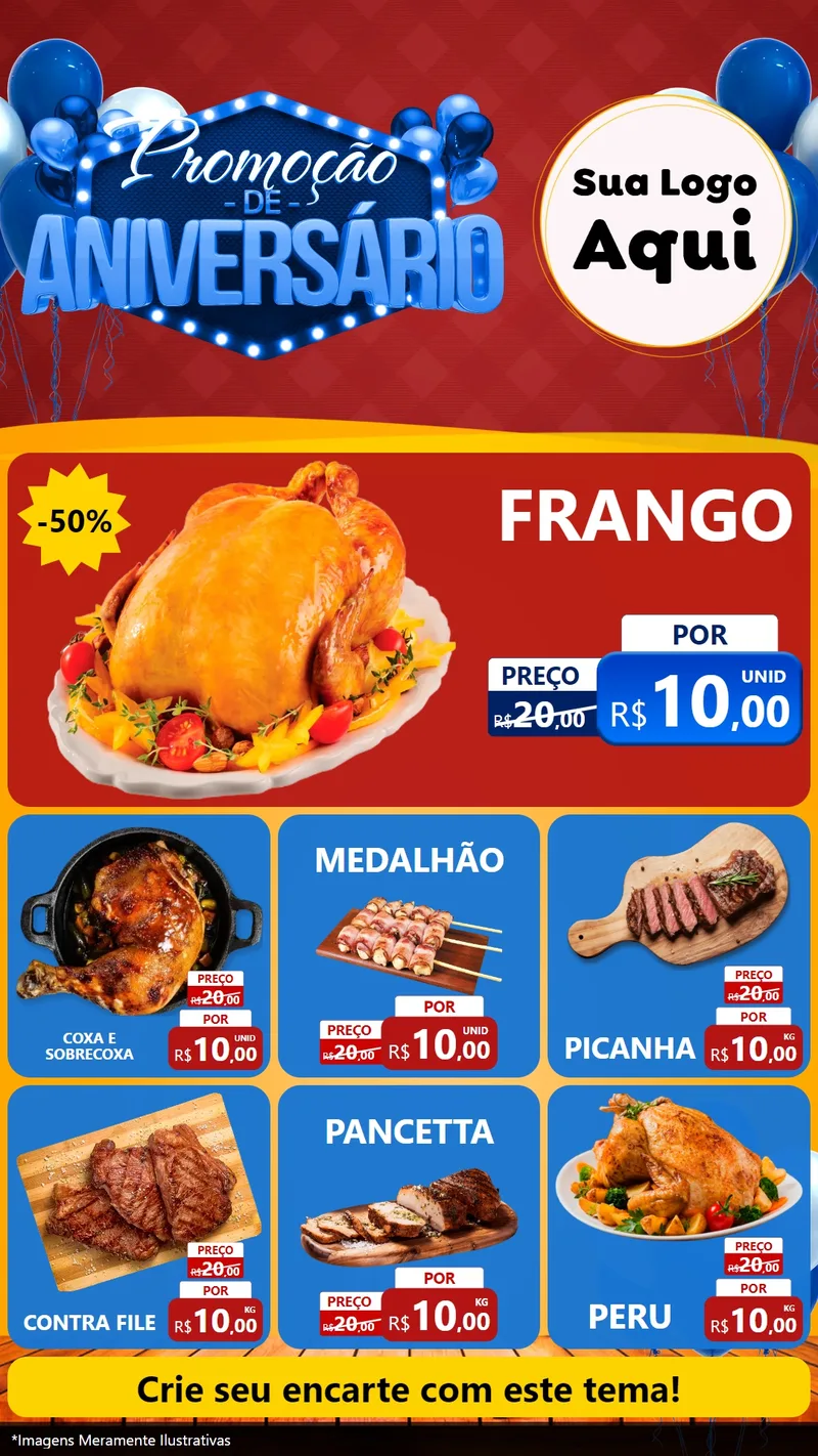 Modelo de Rede Social para Stories com o tema Promoção de Aniversário para Assados