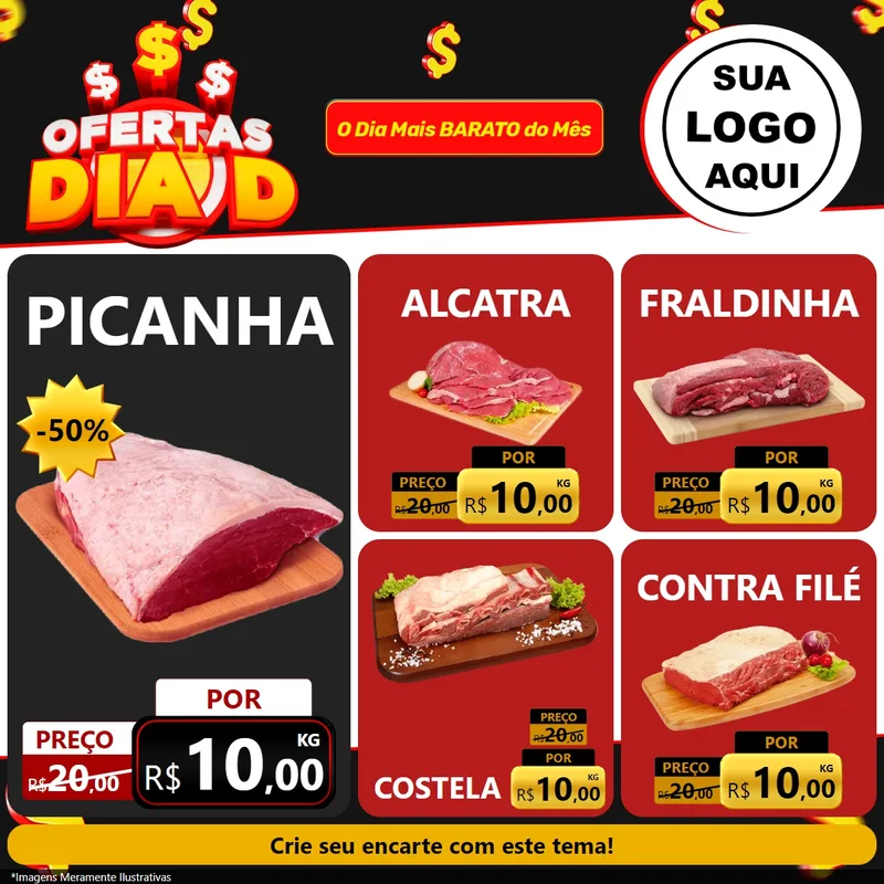 Modelo de Rede Social para Feed Facebook com o tema Ofertas Dia D para Açougue