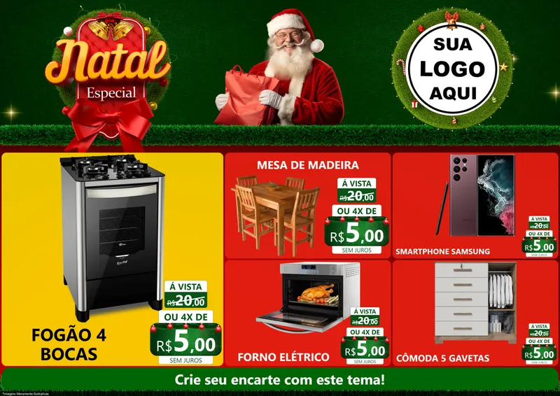 Modelo de Encarte para Encarte A4 Horizontal com o tema Natal Especial para Móveis e Eletro